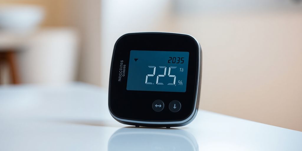 Modern blood glucose monitor on a bright surface.