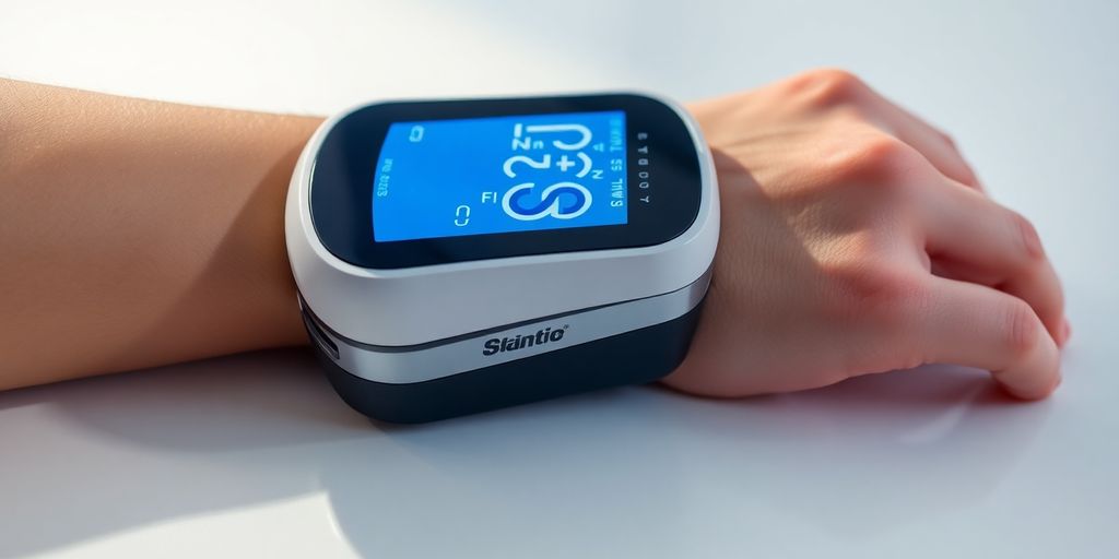Modern diabetic monitor on a clean surface.