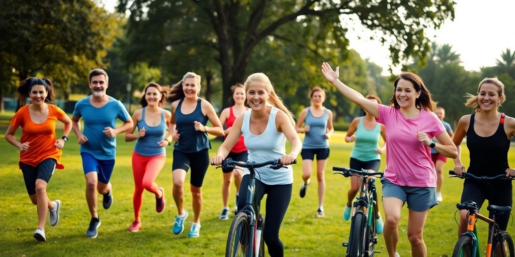 Group of people exercising outdoors for fitness and endurance.