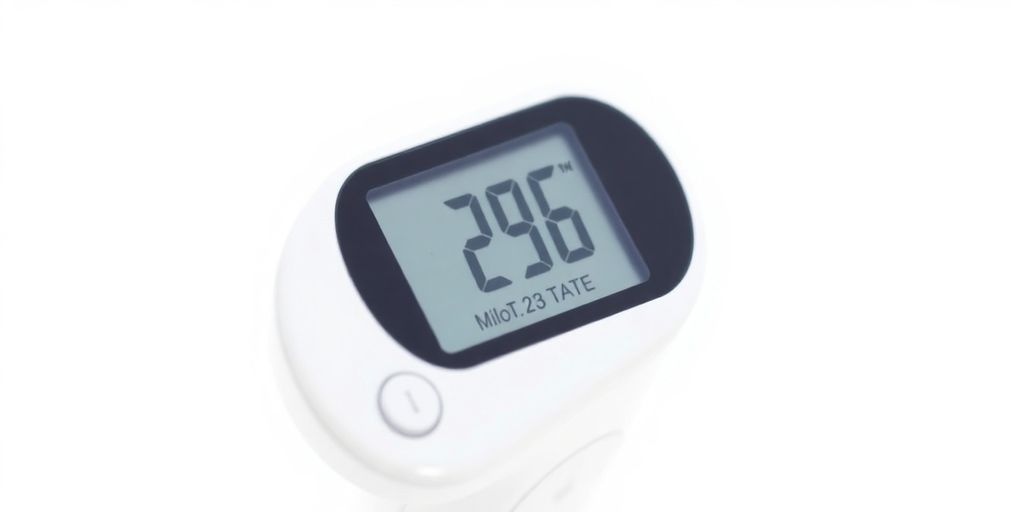 Modern blood sugar monitor on a bright background.
