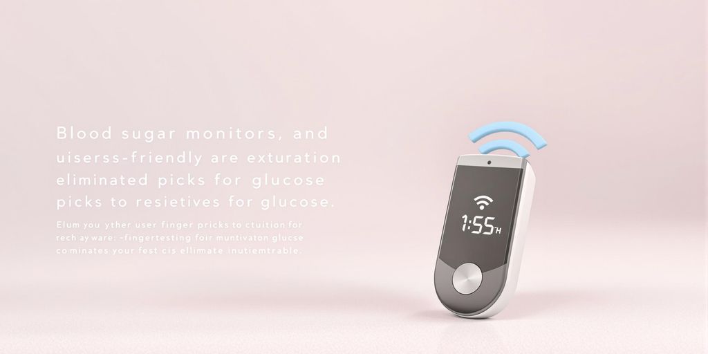 Blood sugar monitor with wireless connection symbol on gradient.