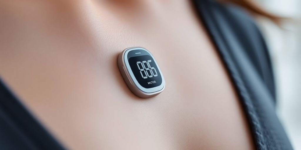 Close-up of an implanted blood sugar monitor in skin.
