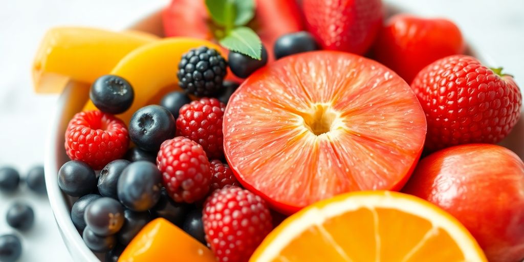 Colorful fruits in a bowl for healthy eating.