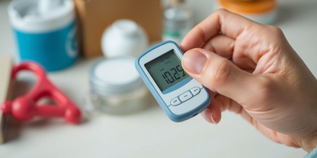 Person checking blood sugar with a glucose meter.