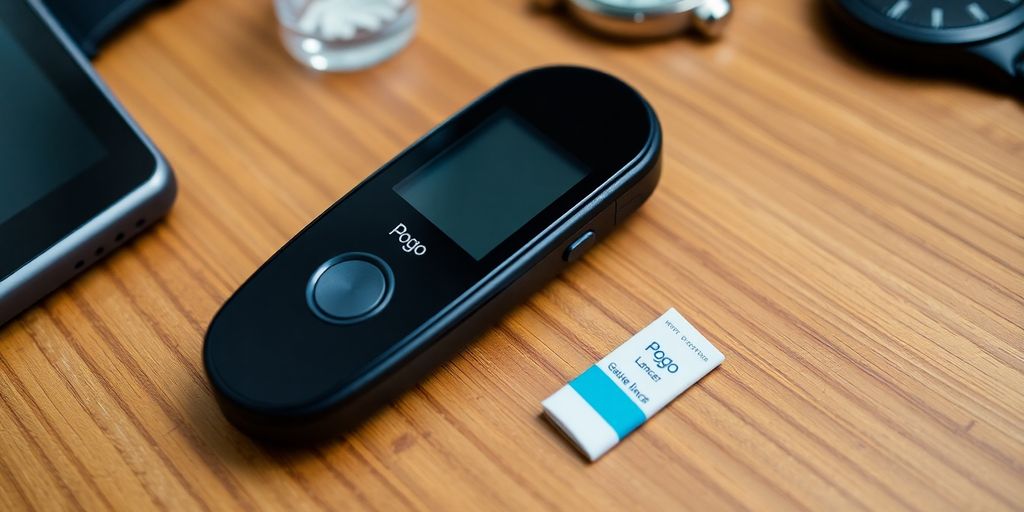 Pogo glucose monitoring device with diabetes management tools.
