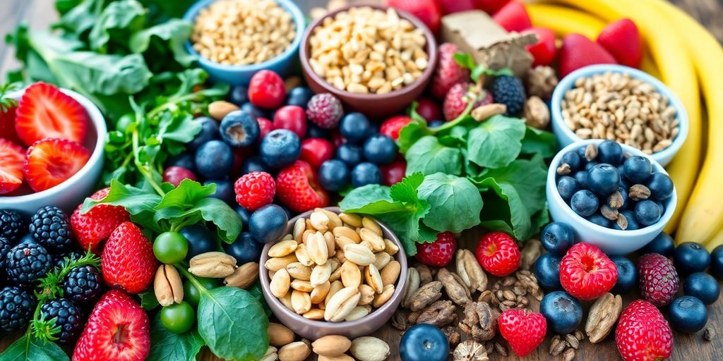 Colorful fresh foods promoting youthful vitality and health.