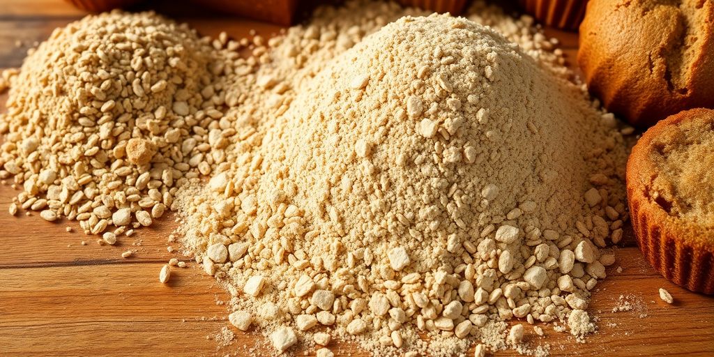Whole grain sorghum flour with baked goods on a table.