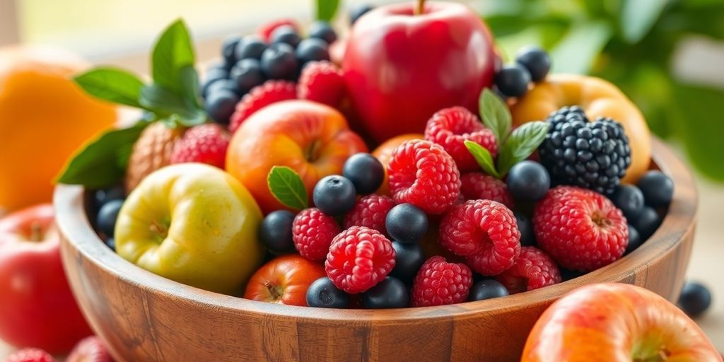 Assorted fresh fruits in a bowl.