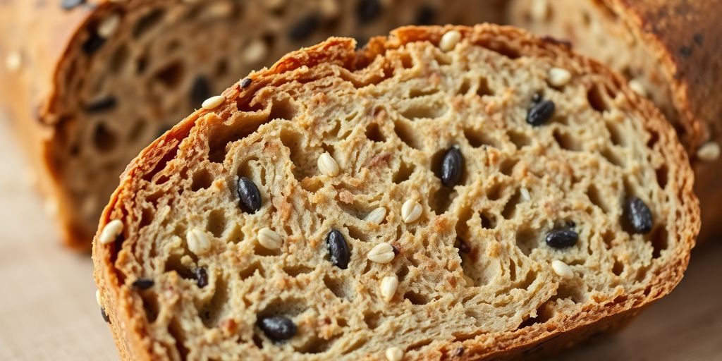 Slice of multi-grain bread with seeds.