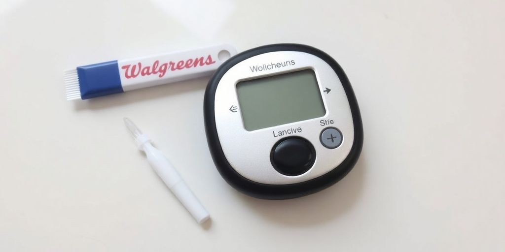 Walgreens blood glucose meter with lancet and strip.