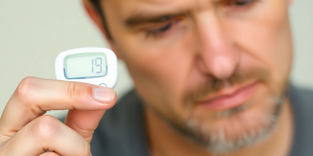 Man checking blood glucose on his finger.