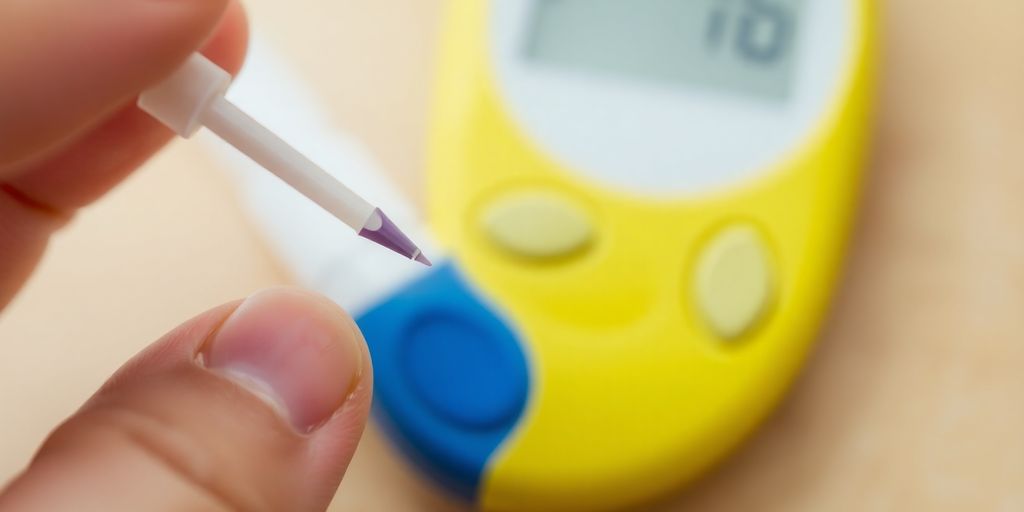 Person using a glucose meter to check blood sugar levels.