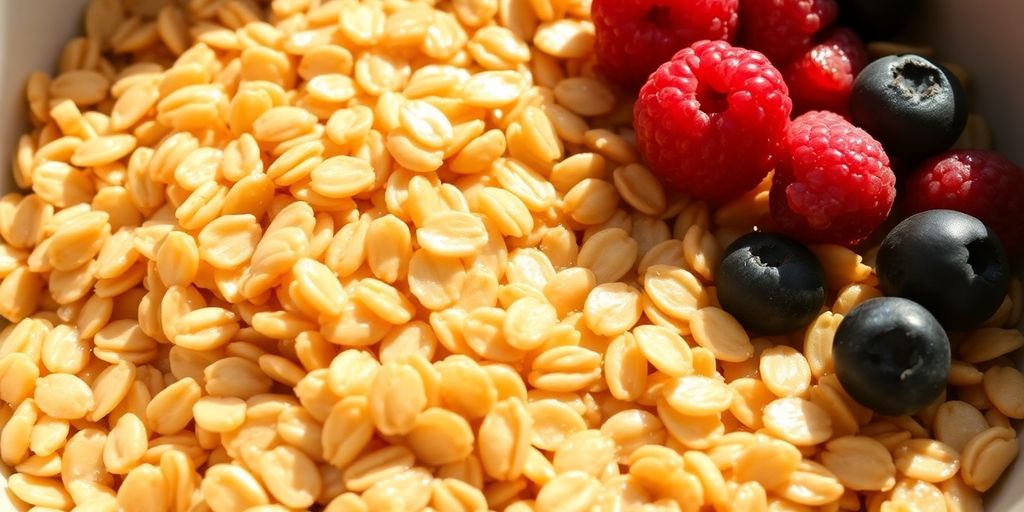 Bowl of whole grain oats with berries.