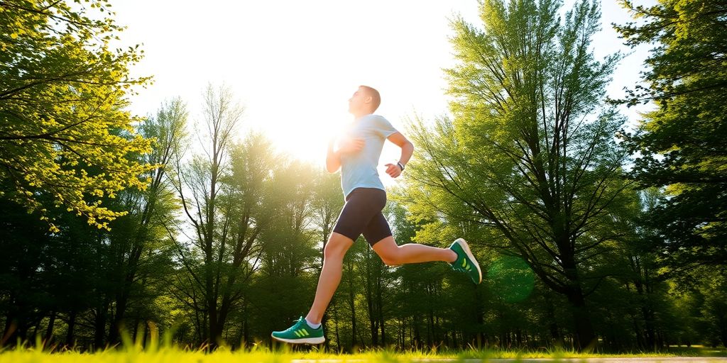 Person exercising outdoors with sunlight.