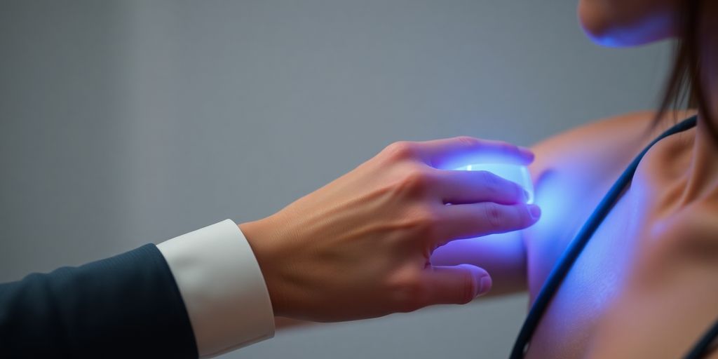 Person comfortably checking blood sugar without finger prick.