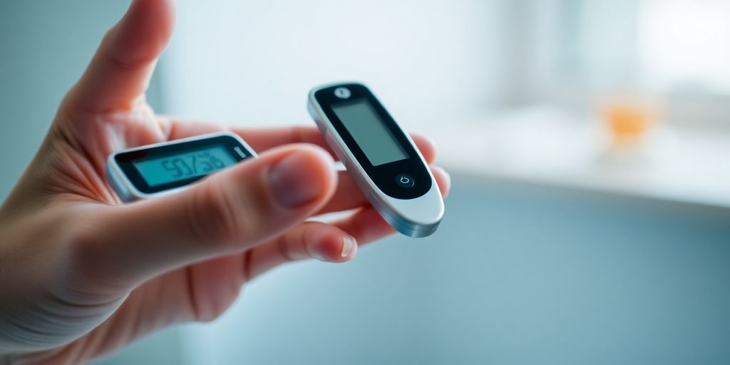 Close-up of a person using a glucose meter.