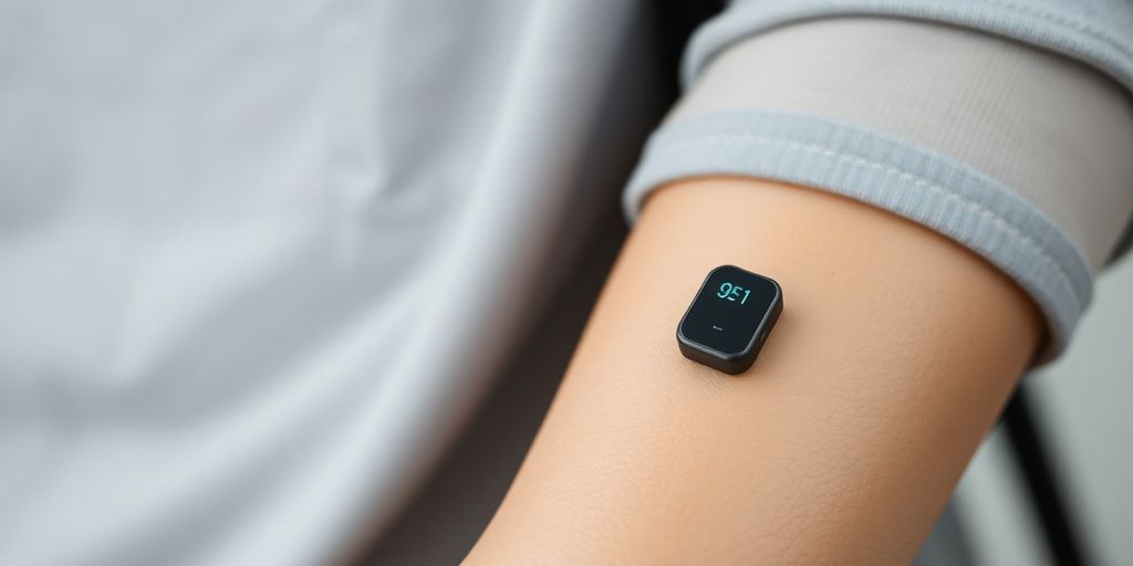 Person checking continuous glucose monitor data.