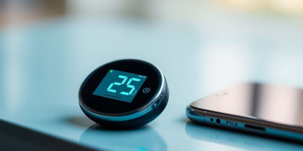 iPhone connected to glucose monitor.