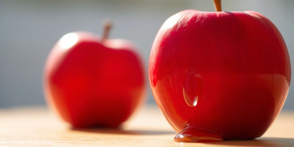 Healthy apple and clear liquid drop