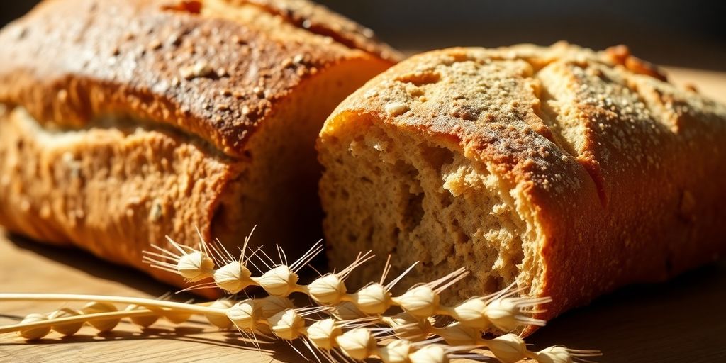 Whole wheat bread loaf with wheat stalks
